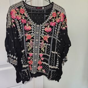 Johnny Was Beautiful Black Embroidered Top stylish Boho